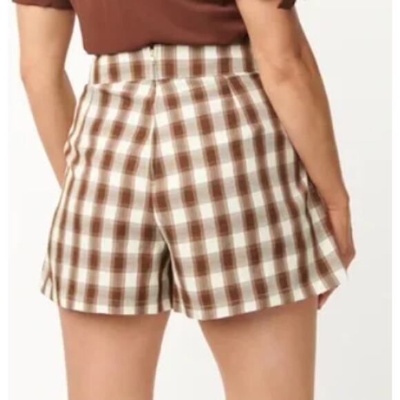 UNIQUE VINTAGE SZ M brown plaid high waist retro style skort short NWT B88 - Picture 2 of 10